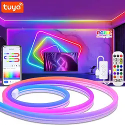 TUYA Neon LED Strip Lights 5V Neon Rope Light 1M/2M/3M 84LEDs/M with Music Sync RGBIC Dreamcolor Chasing Strip Tape Lighting