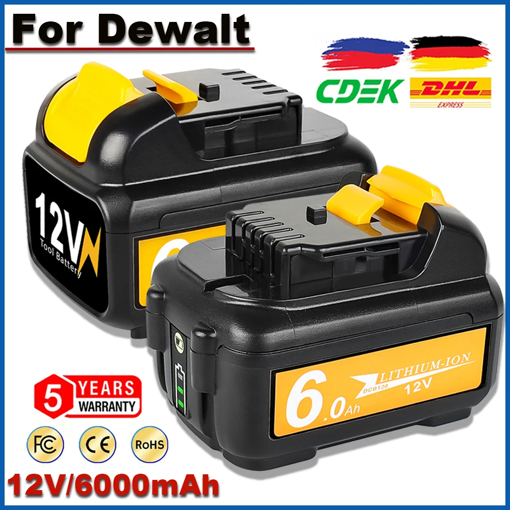 For Dewalt Battery 12V 6000mAh Rechargeable Battery DCB120 DCB127 DCB121 DCB119 DCR020-GB DCF815D2 Power Tool Battery For Dewalt