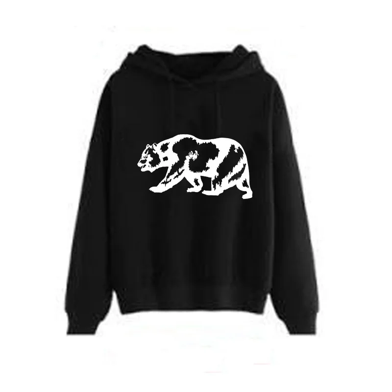 Autumn Hoodie Solid Color Bear Pattern Hooded Korean Fashion Sweatshirts Long Sleeve Top Drawstring Pockets Loose Hoodies