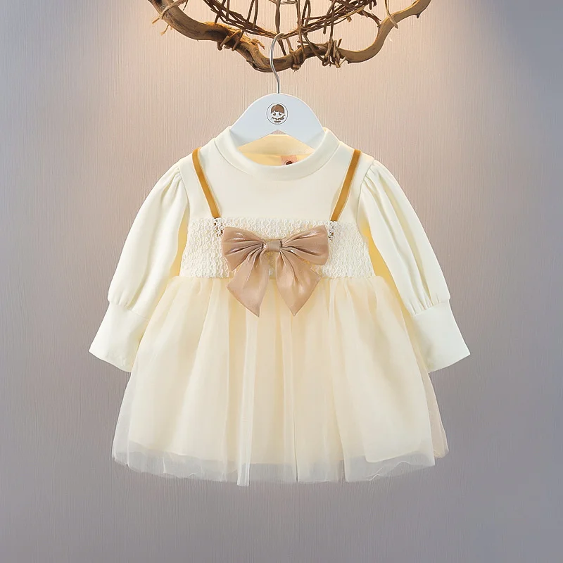 Newborn  Baby Spring Autumn Dress Cotton Bow Long Sleeve Dress New Dress For Kids Girls