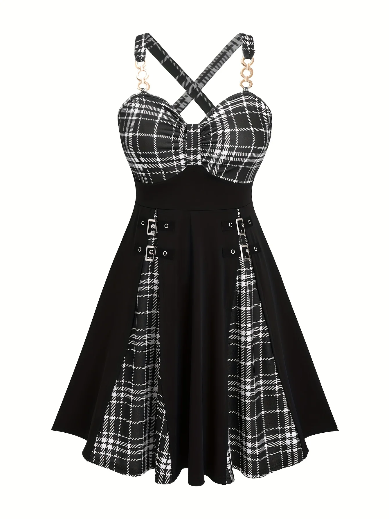 

European and American fashion plus-size short mini dress with crisscross thin straps