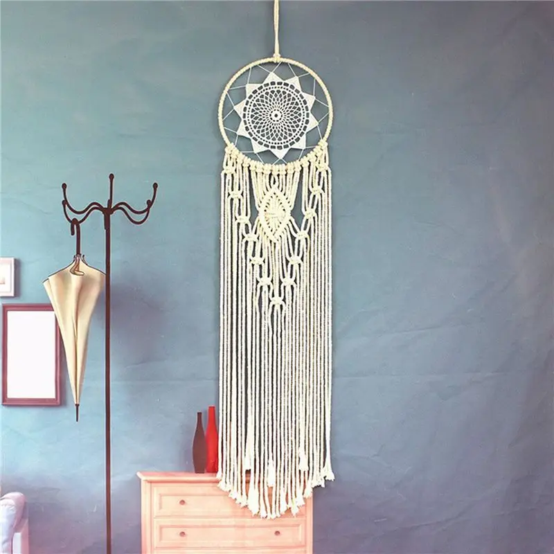 B84B 2X Hand Woven Dreamcatcher Circle Macrame Kit, White Cotton Wall Hanging Supplies for Boho Bedroom Decor, Gift