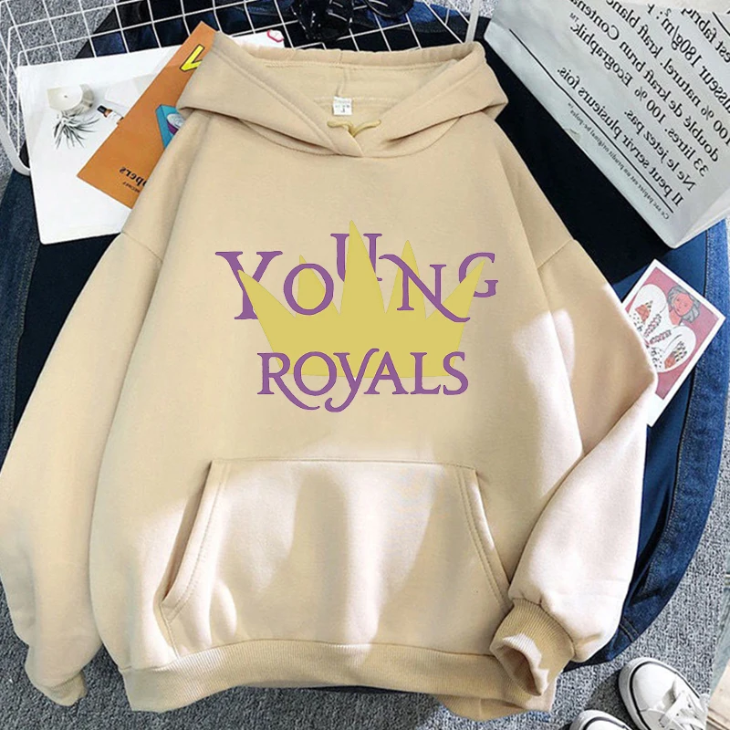 

Худи Young Royals с принтом, повседневные милые Мультяшные толстовки, уличная одежда, Женские флисовые пуловеры с длинным рукавом, модная одежда