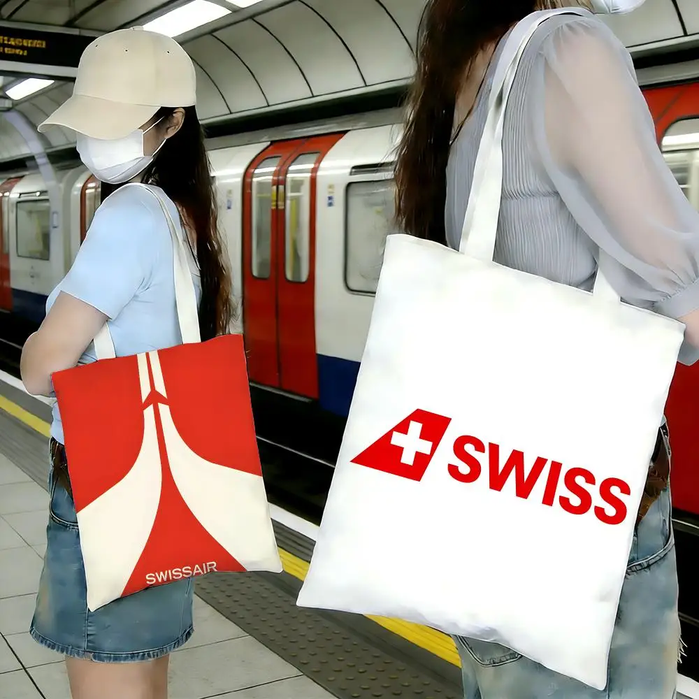 airline aviation logo S-SWISS Storage Bags Shopping Bags Series Print Bags Lightweight Shoulder Bag For Daily Use