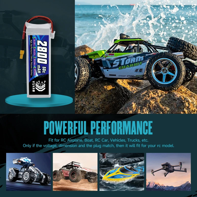 VSVAW 3S 2800mAh Lipo Battery 11.1V 50C with T/XT60 Plug for RC Car Truck UAV Quadcopter Airplane FPV RC Hobby Models Parts