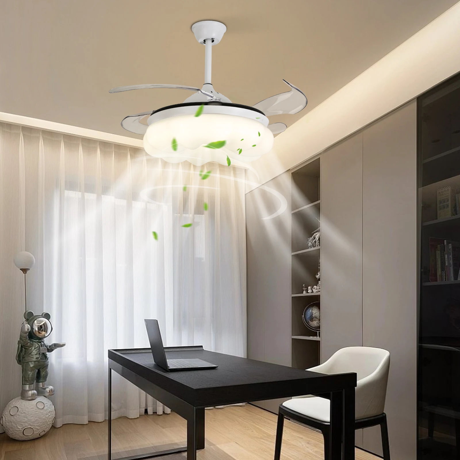 Ceiling Fan with Lights&Remote Control 6 Gears Wind Speed 42 Inch Modern Fandelier Ceiling Fan Retractable Ceiling Fan for Dining Room/ Corridor/Balcony/Cafe/Store/Bar/Office/Hotel