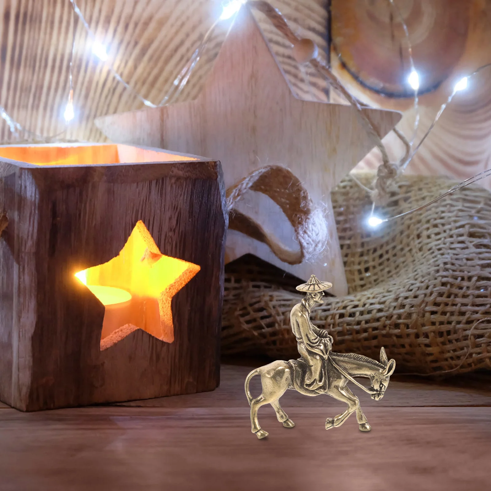 

Vintage Copper Old Man Riding Donkey Decor Accessory Desktop Shelf Display for Home Office Old Man Riding Donkey Statue