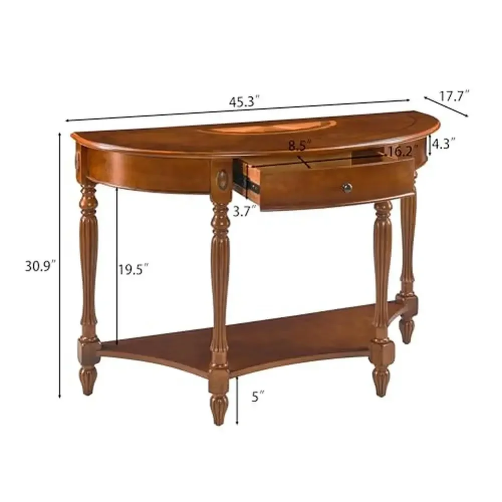 Solid Wood Half-Moon Console Table Entryway Storage Drawer Antique Sofa Victorian Style Living Room Furniture Easy Assembly &