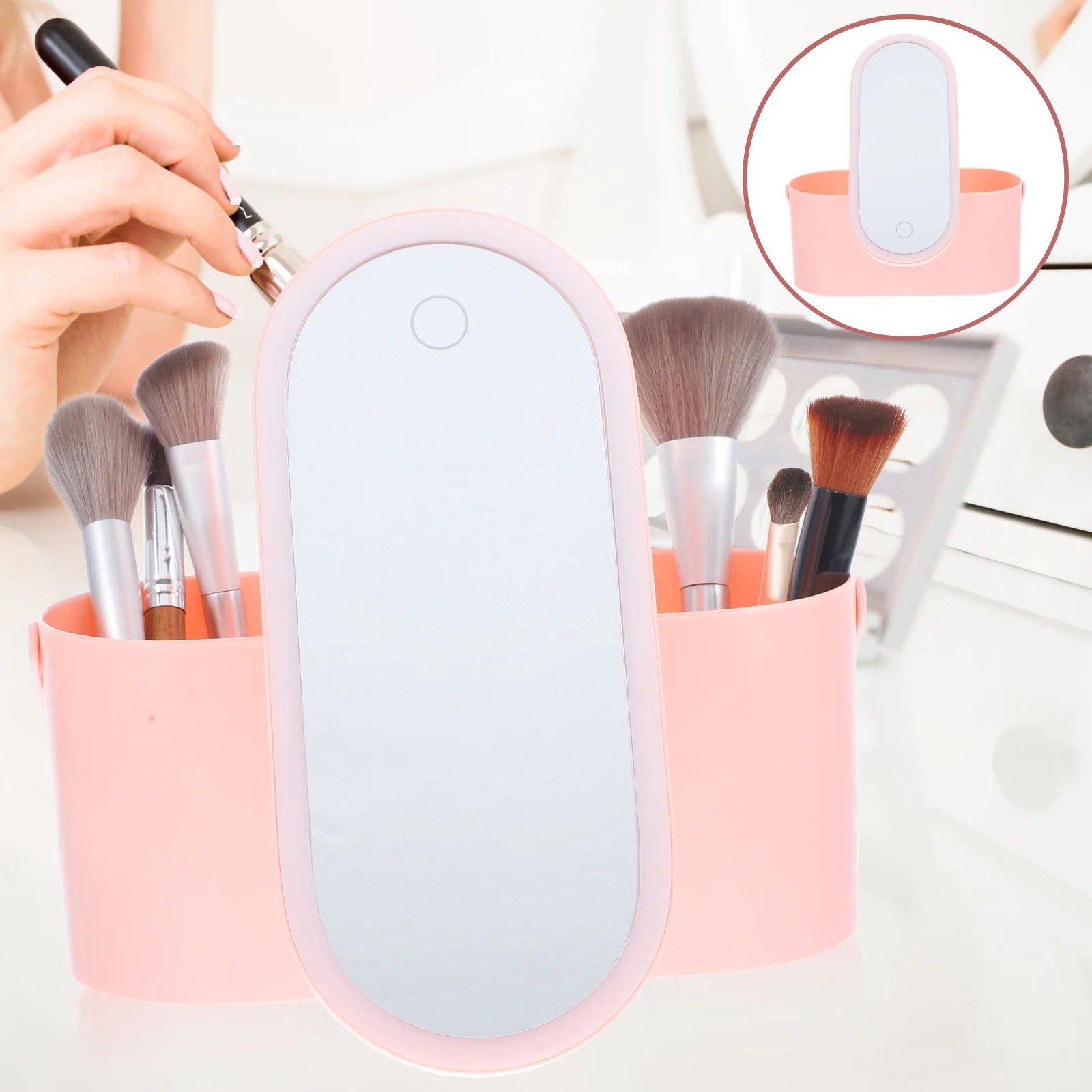 Cosmetics Organizer Makeup Storage Box Premium ABS Material High Definition Mirror Rotatable Stand Portable Multifunctional