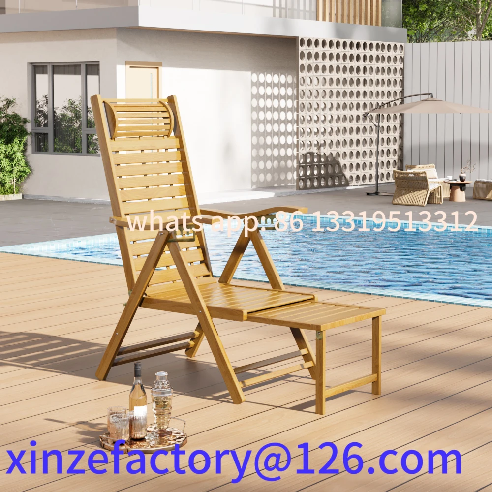 

Customizable Outdoor Garden Patio Folding Bamboo Lounge Chair Sun Lounger with Retractable Footrest Step