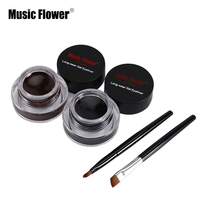 Música flor 2 em 1 café + gel preto delineador compõem à prova dwaterproof água cosméticos conjunto olho forro maquiagem olho maquiagem