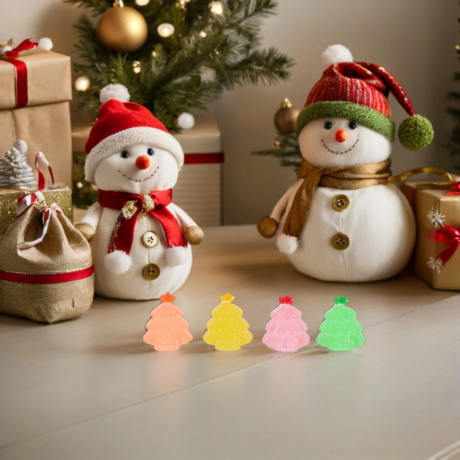 

21Pcs Mini Christmas Tree Luminous Resin Ornaments Night Light Tiny Figurines Holiday Table Decoration Miniature Trees