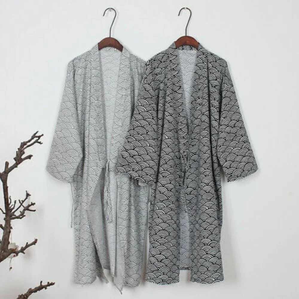 Men\'s Japanese Style Classic Robe Bathrobe Kimono Traditional Print Gown Nightwear Sleepwear Pajamas Pijama Clothing Robes