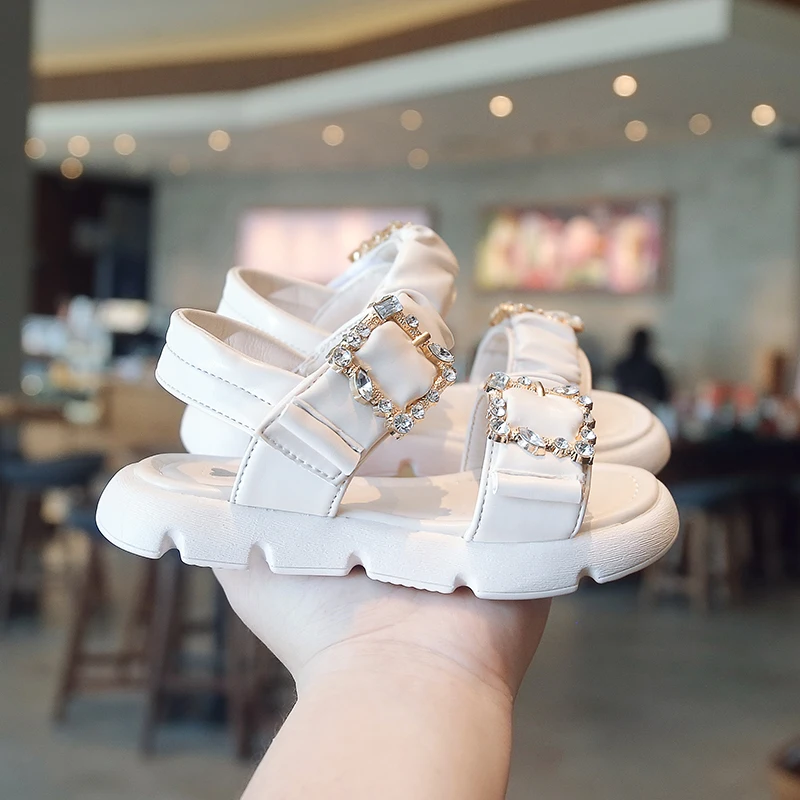 Girls Roman Sandals 2023 Summer Children's Beige Roman Shoes Kid's Soft Fashion Shoes Stundents Flat Beach Shoes Beading Shoe