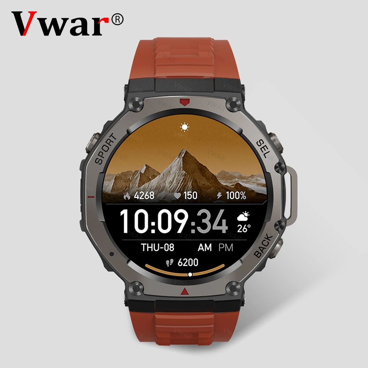 2025 VWAR T-Rex 3 GPS Smart Watch Men Compass Altimeter Barometric 60 Days Battery 5ATM IP69K Waterproof AMOLED Bluetooth Call