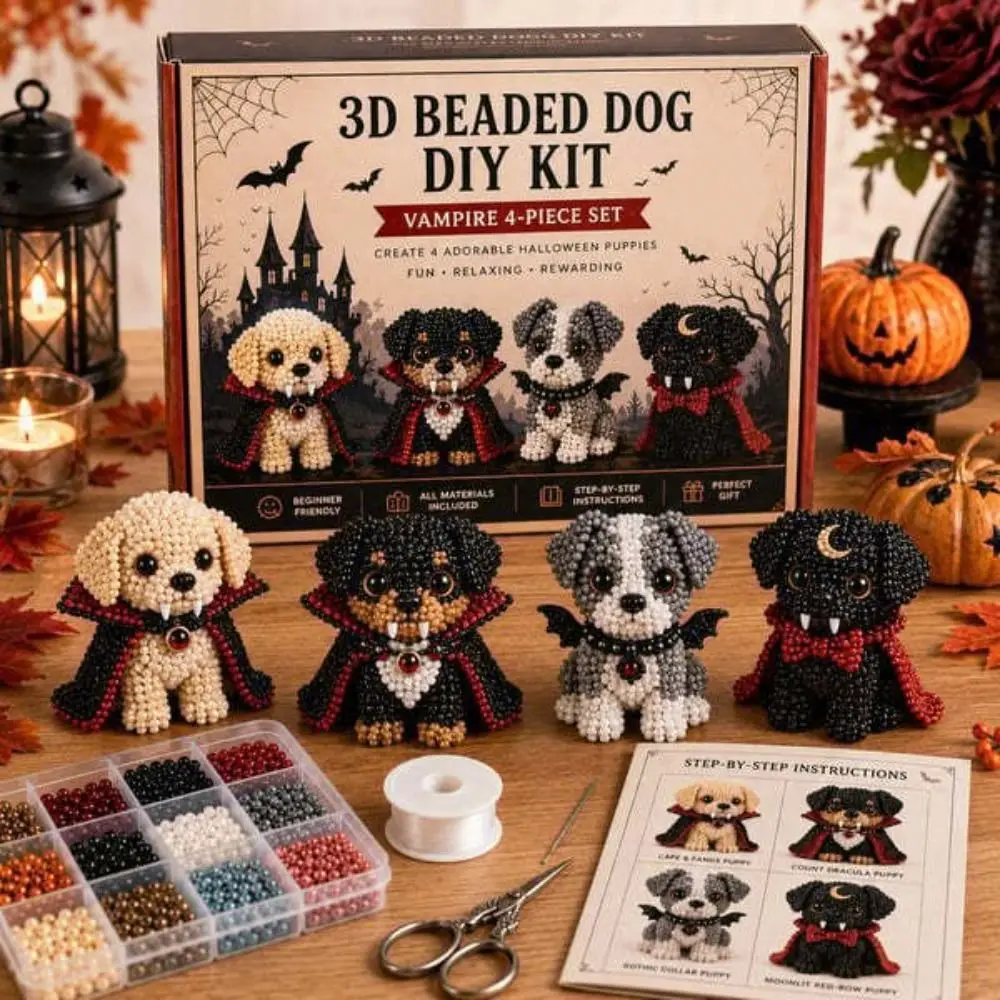Tiny Beads Halloween Beaded Dog Kit Cute Design Animal Shape 3D Beaded Animal Kit Creative Craft Bead Weaving Kit Home Decor