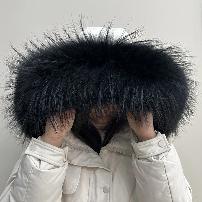 

Real Raccoon Fur Collar For Parkas Down Coat Winter Thicken Neck Warmer Fur Scarf Shawls Women Men Jacket Hood Decor Fur Trims