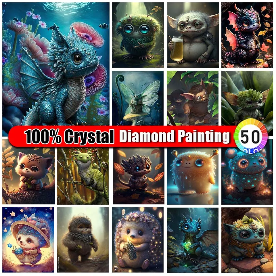 YiMeiDo 100% Crystal Diamond Painting Dragon Baby Cross Stitch Rhinestone Mosaic Kits Full Diamond Embroidery Cartoon Picture