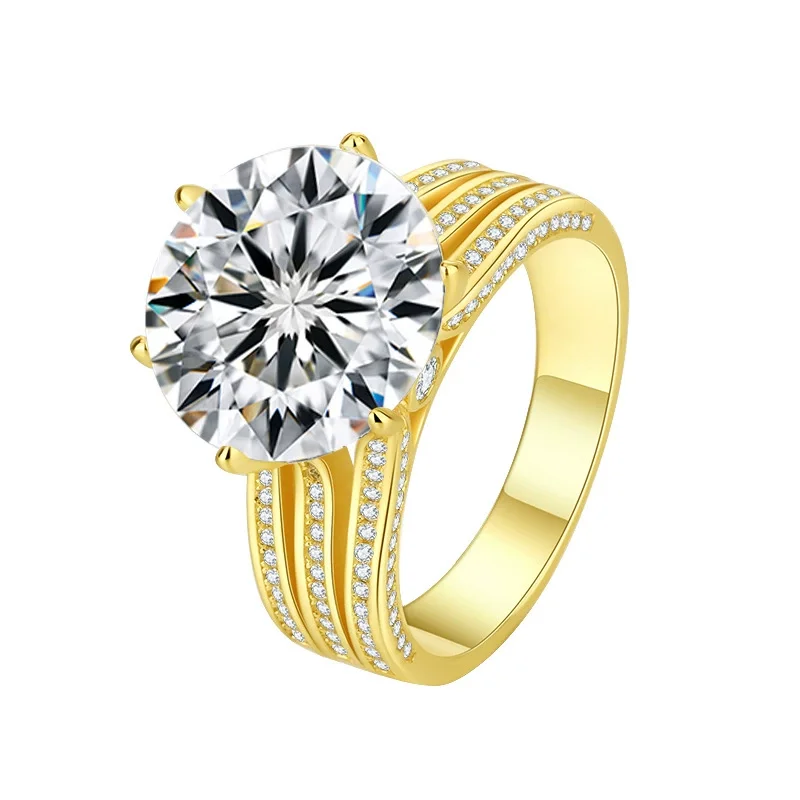 

ZFSILVER Silver Fine 925 Fashion Fine Trend Luxury Moissanite Gold 10ct Big Round Ring For Charm Women Party Jewelry Gift QCJ099