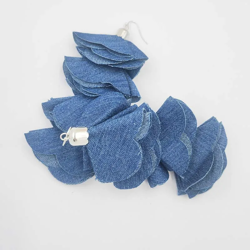 Four Denim Handmade Flower Tassel Dangle Earrings for Women Fashion Boho Jewelry