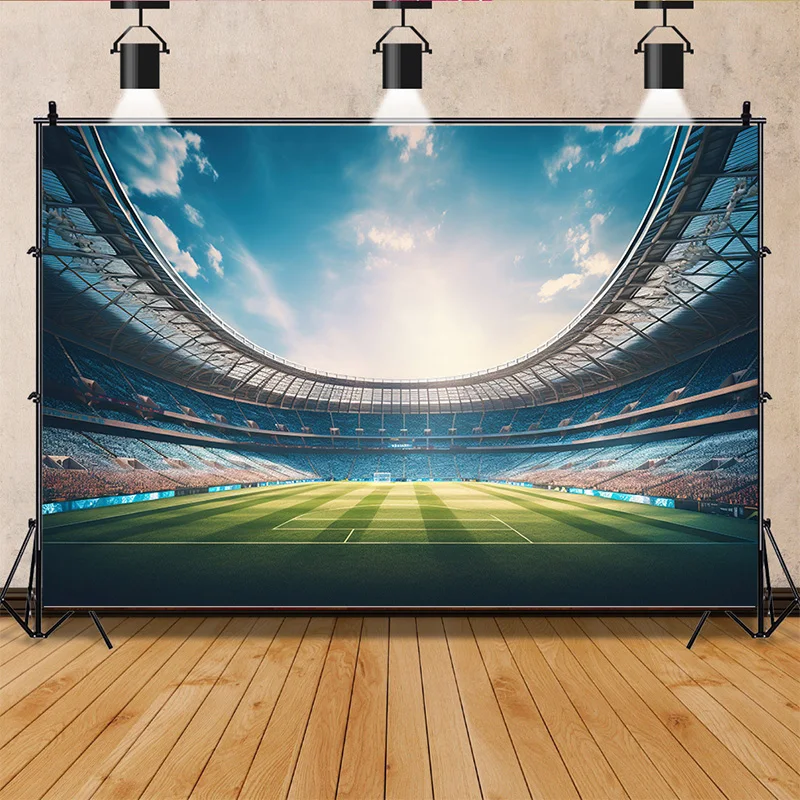 

Stadium Trophy Soccer Photography Background Final Match Pitch Ball Goalpost Free Kick Football Birthday Party Backdrops FO-02