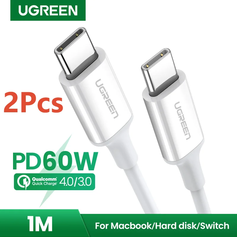 UGREEN 2 팩 USB C to USB C 타입 케이블 60W, 삼성 맥북 아이패드 프로 USB C 타입 3A 고속 충전 4.0