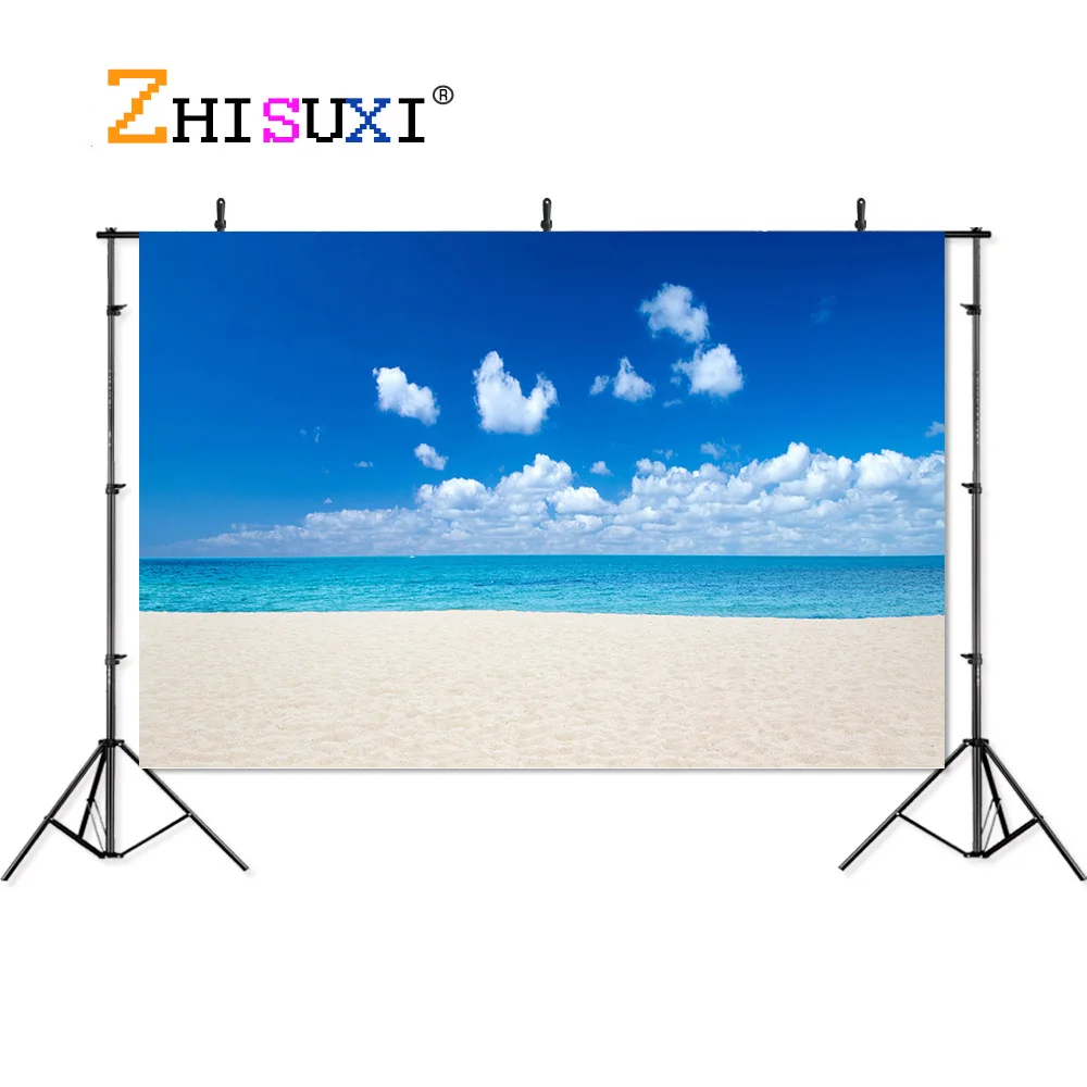 

Summer Tropical Sea Beach Palms Tree Photography Background Natural Scenic Photo Backdrops Photo Studio Props 21610 HTF-01