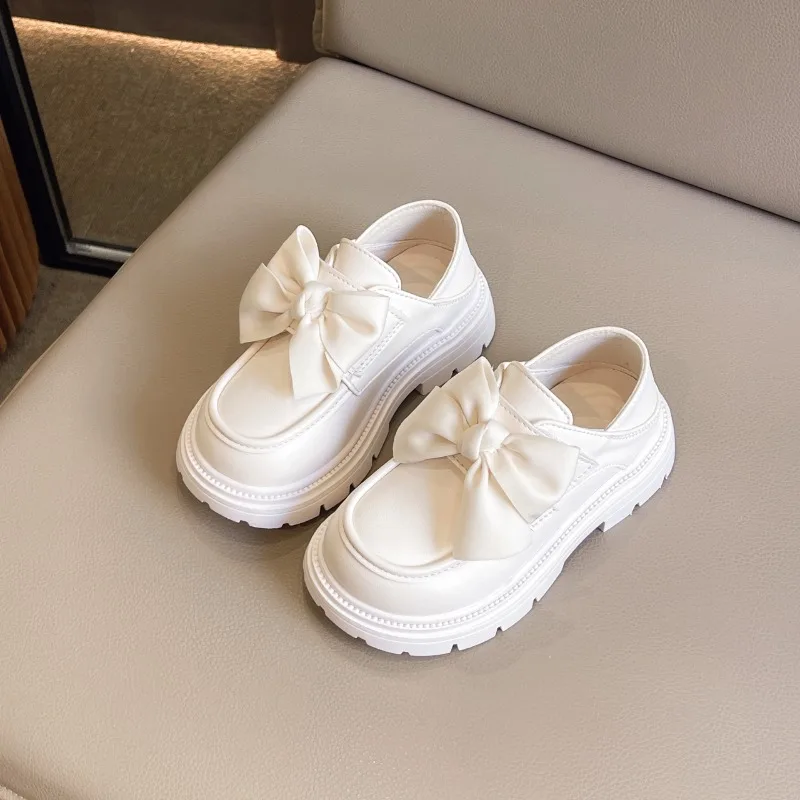 Children Fashion Shoes 2025 New Bow Princess Shoe Black Performance Shoe British Leather Shoe Kids Shoes All Match Girls Shoes