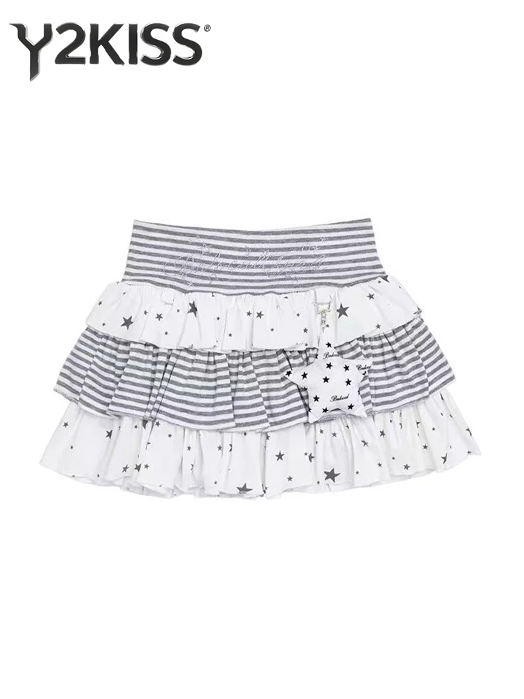 Summer Women Mini Skirts Striped Japanese Y2k Dark Academia A-line Skirts Y2k Harajuku 2000s Korean Tide E-girl Gyaru Kpop New
