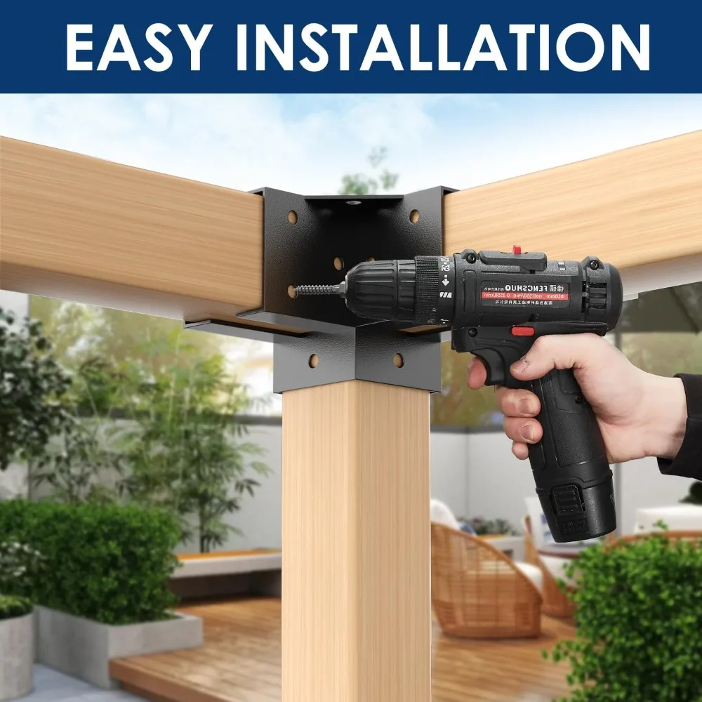 دعامات زوايا ثلاثية الاتجاهات 4 × 4 شديدة التحمل للبرجولات، تدعم الزاوية اليمنى سهلة التركيب للمراقبة الخارجية والعريشة الفناء #6