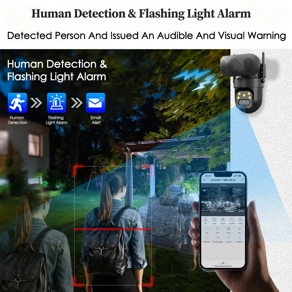 5MP UltraHD كاميرا الأمن في الهواء الطلق تتبع السيارات تشغيل الموسيقى بلوتوث واي فاي IP66 مقاوم للماء كاميرا مراقبة منزلية icsee