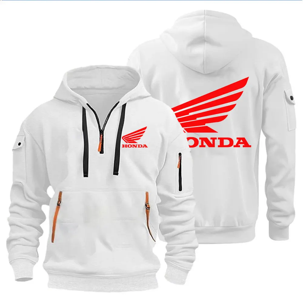 

Honda Men's Spring and Autumn Hoodie, Zippered Pullover Sweatshirt with Multiple Pockets, Loose Fit Large Size Zipper Cardigan