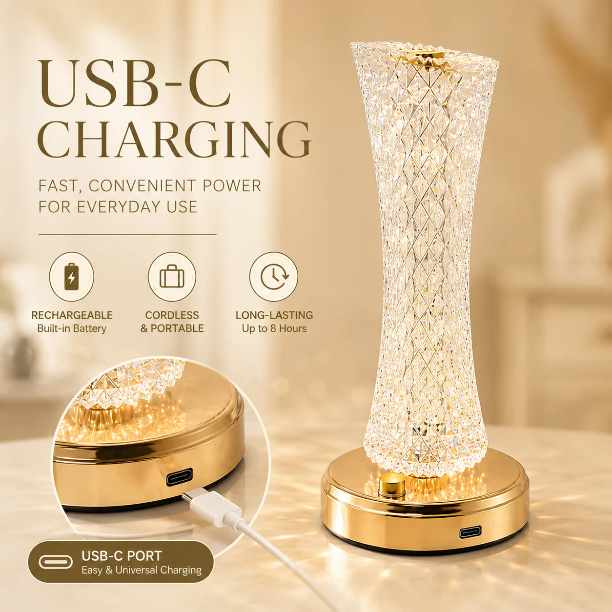 Crystal Touch Lamp — Dimmable LED Bedside Mood Light