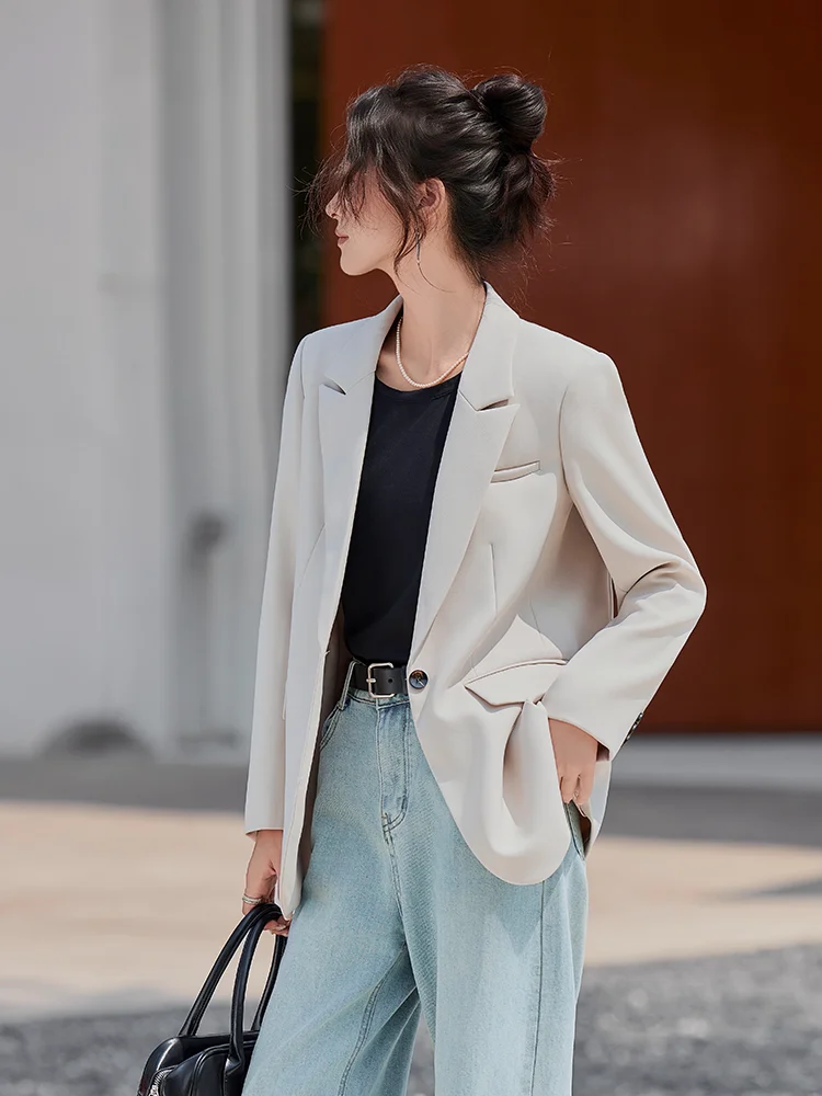 

Весенне-осенний корейский женский костюм-жакет малого размера, повседневный, для работы, свободного кроя, на пуговицах, с длинными рукавами