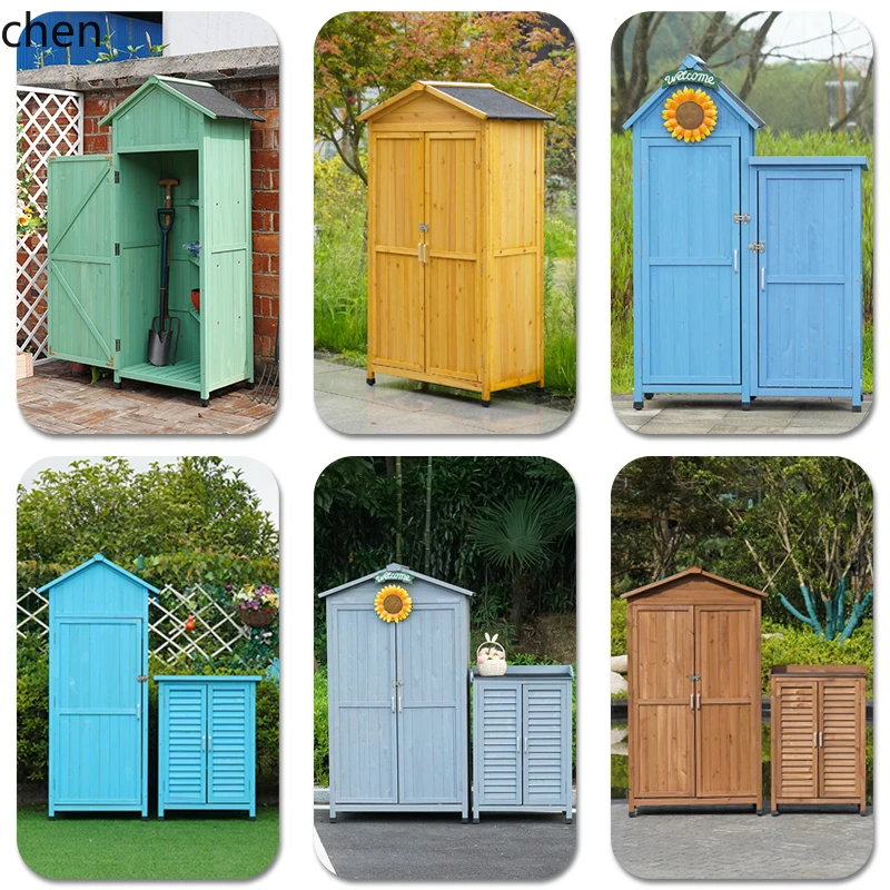 ZML Outdoor Storage Solid Wood Cabinet Villa Garden Tool Box Open Air Sunscreen Waterproof Storage Tool Cabinet