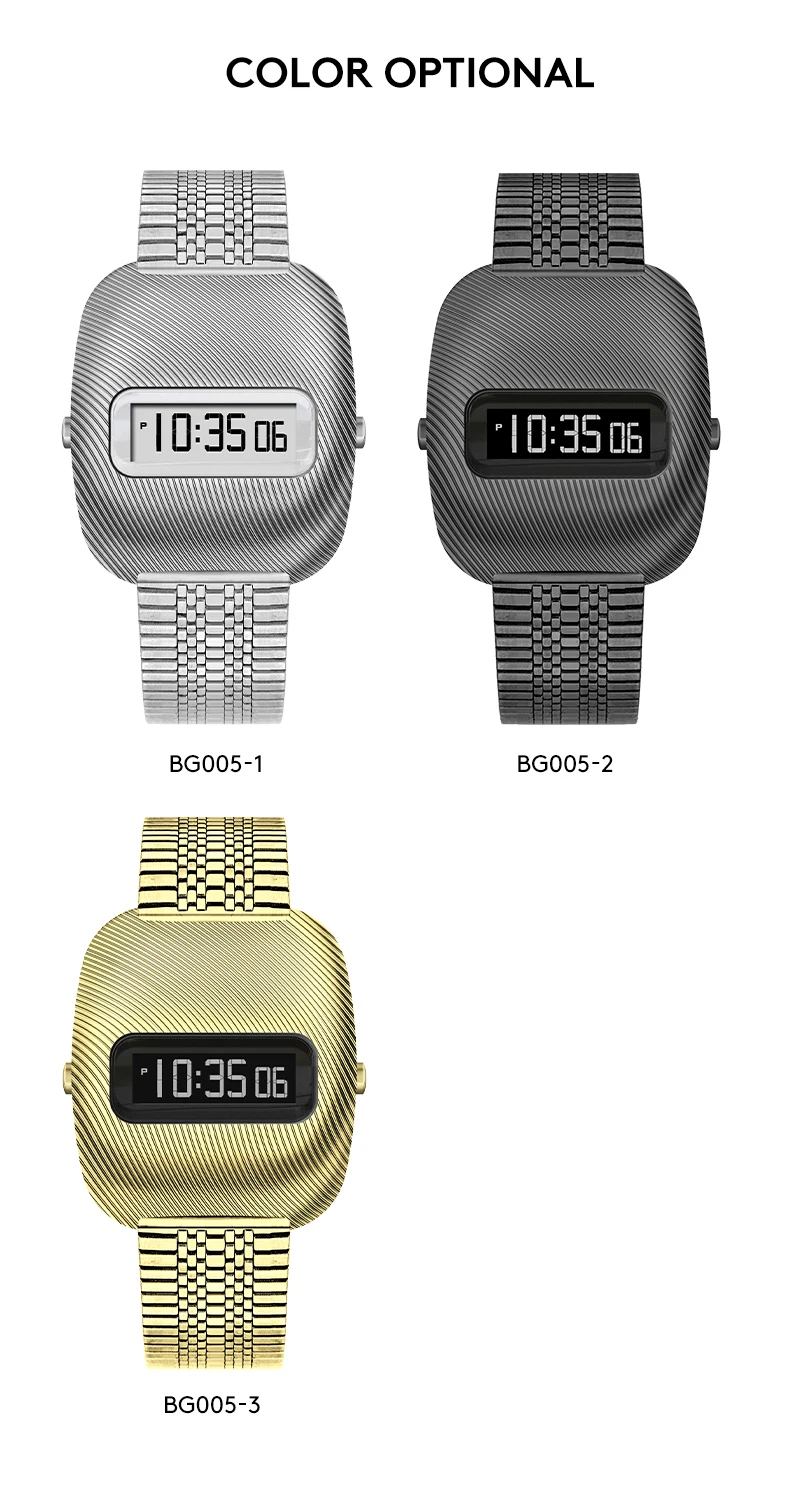 นาฬิกา Timepiece Ripple Time Retro ยุค 1970 นาฬิกาอิเล็กทรอนิกส์ดิจิตอล ลายคลื่นสุดยูนีค หน้าจอ LCD  ตัวเรือนสแตนเลส นาฬิกาคู่รัก DG