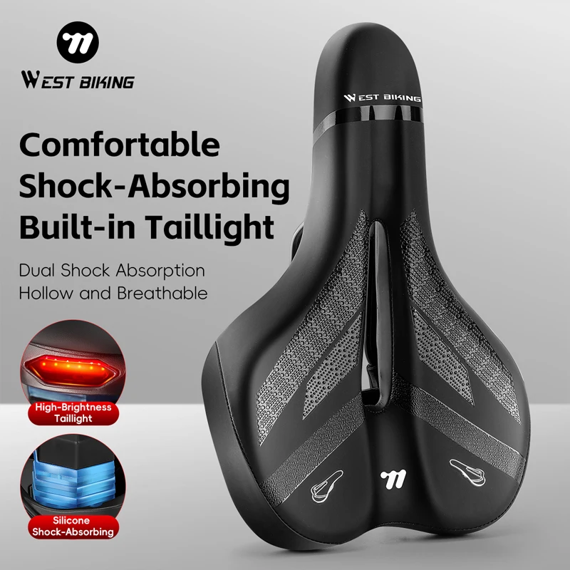 

Велосипедное седло WEST BIKING с предупредительным задним фонарем, амортизирующее мягкое сиденье для велосипеда, расширенная утолщенная подушка, седло для туристического велосипеда MTB