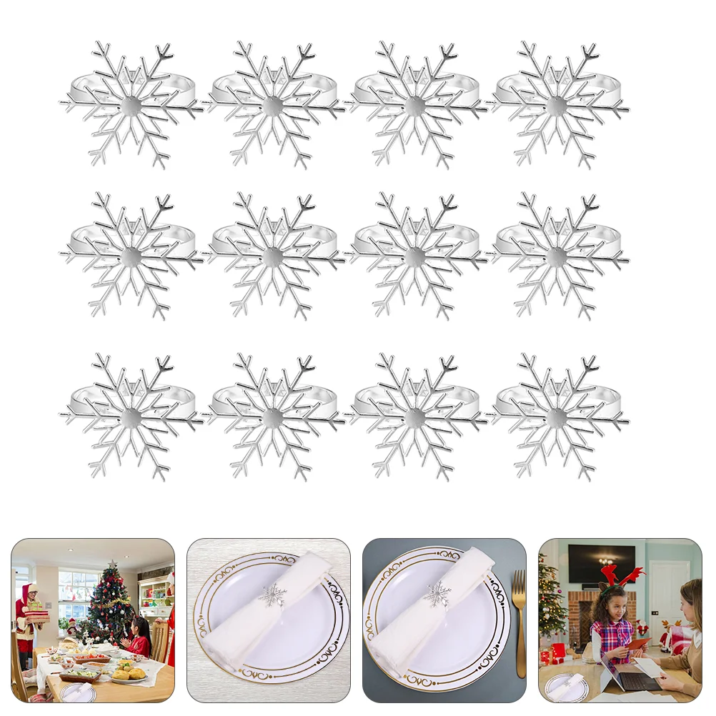 

12 Pcs Snowflake Napkin Buckle Table Setting Rings for Christmas Towel Round Xmas Buckles Gold Decor Decorative Clasps Paper