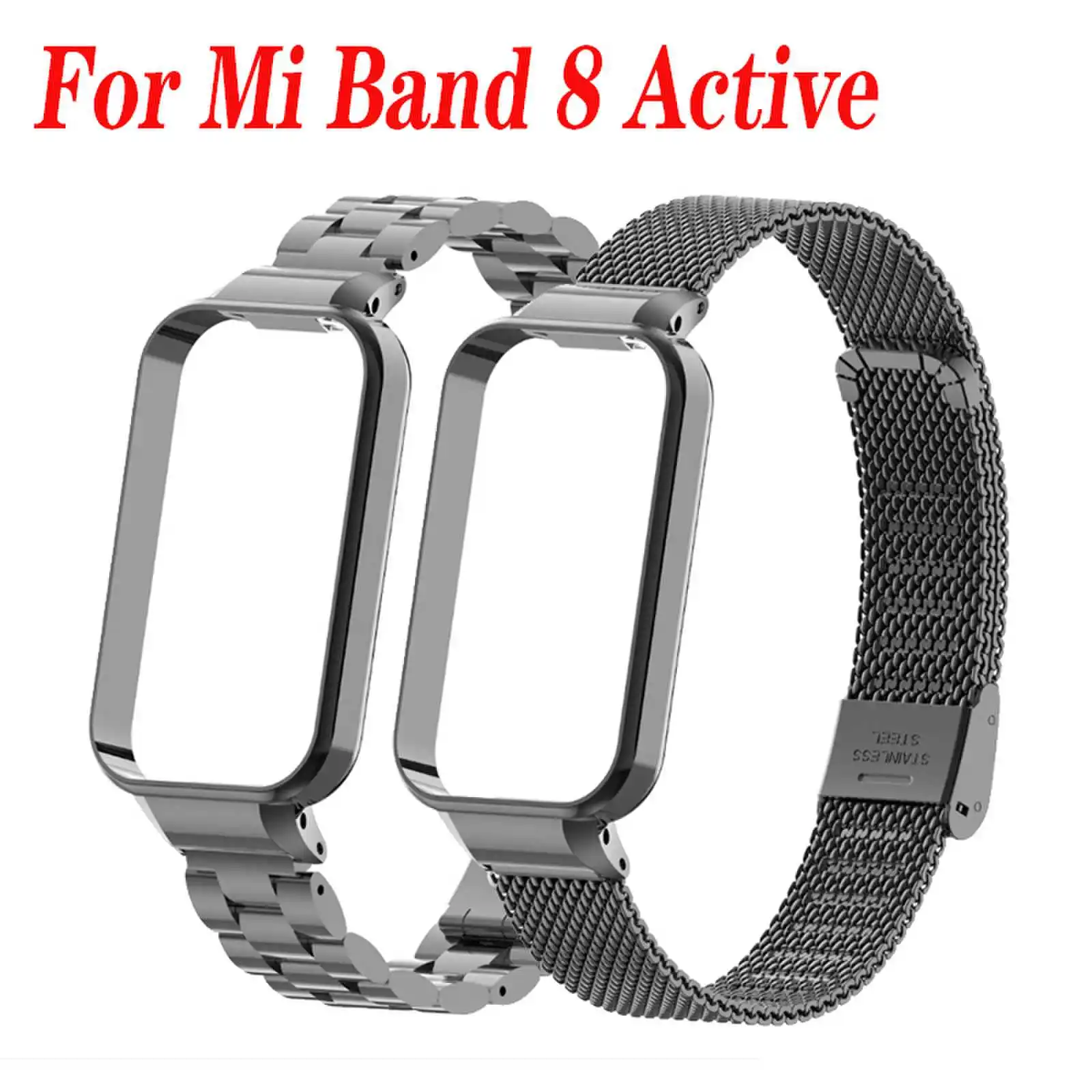 Stainless Steel Straps For Xiaomi Smart Band 8 Active Watchband Luxury Metal Wristbands Bracelet For Mi Band 8 Active Belt Strap