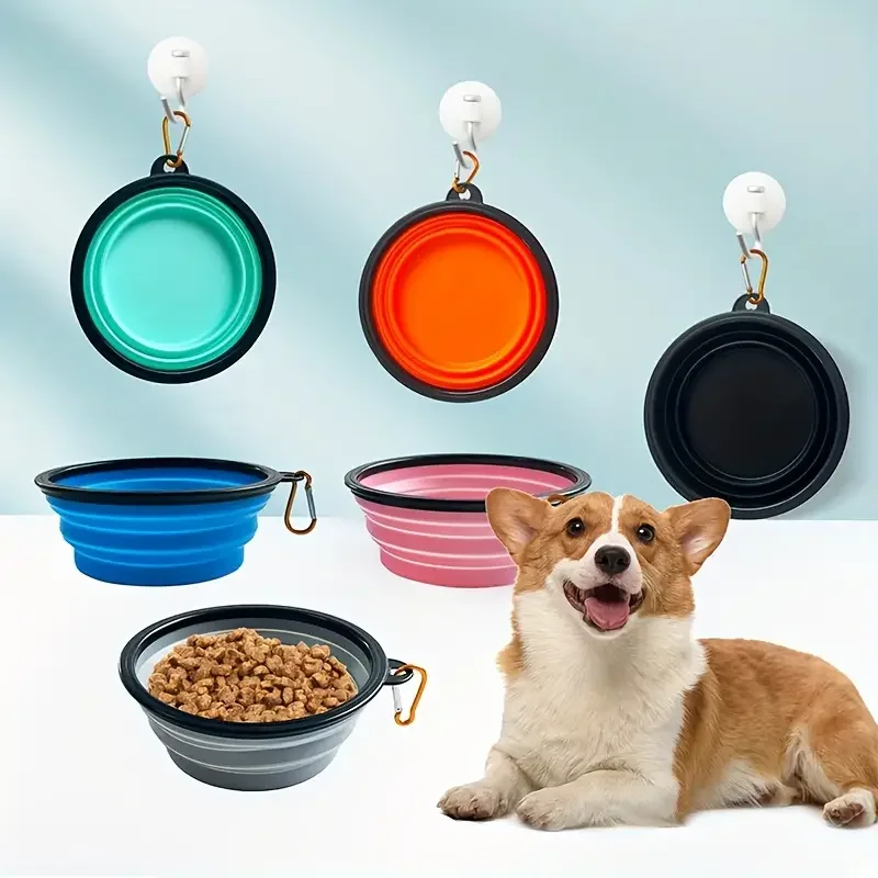 Collapsible Pet Silicone Dog Food Water Bowl Outdoor Camping Travel Portable Folding Pet Supplies Pet Bowl Dishes with Carabiner