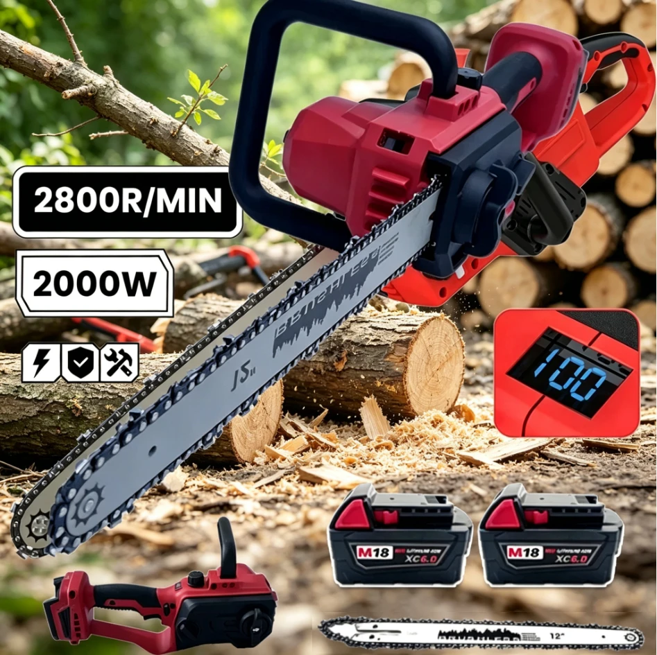 Brushless Chainsaw 12 Inch with Auto Oiler Cordless Electric Saw for Tree Cutting & Logging Wood Cutting For Milwaukee Battery