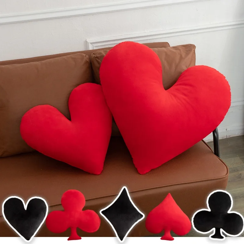 

Soft Playing Card Red Black Heart Peach Diamond Cuddly Throw Pillow Plush Toys Nap Sleep Pillow Backrest Home Bed Decor Cushion