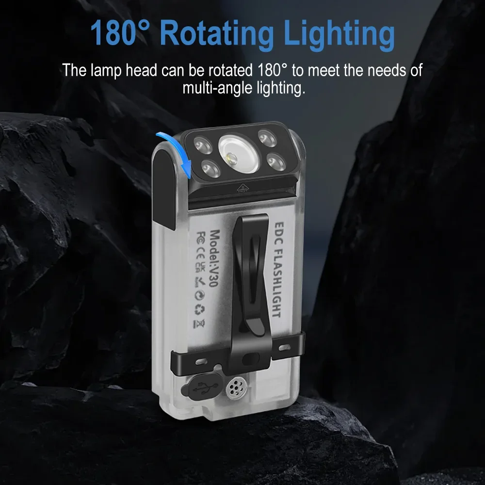BORUiT V30 UV EDC LED Flashlight Multifunctional Keychain Light Type-C Rechargeable with Beep Power Bank Camping Pocket Lantern