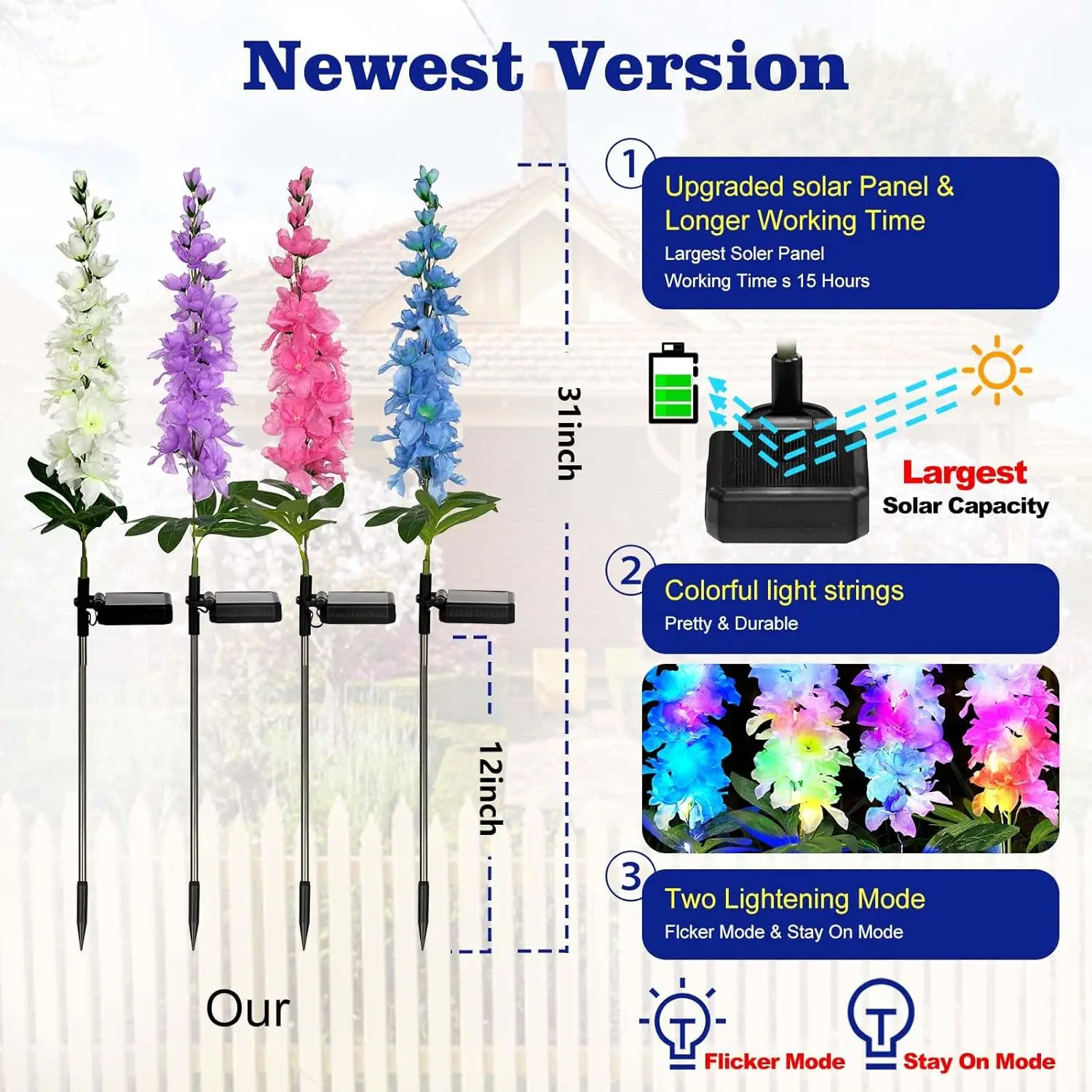 Zonne-Energie Tuinverlichting 4 Pack Solar Delphinium Bloemen Verlichting Waterdichte Kleur Verlichting Geüpgraded Zonnepaneel 2 Lichtmodi Solar Led