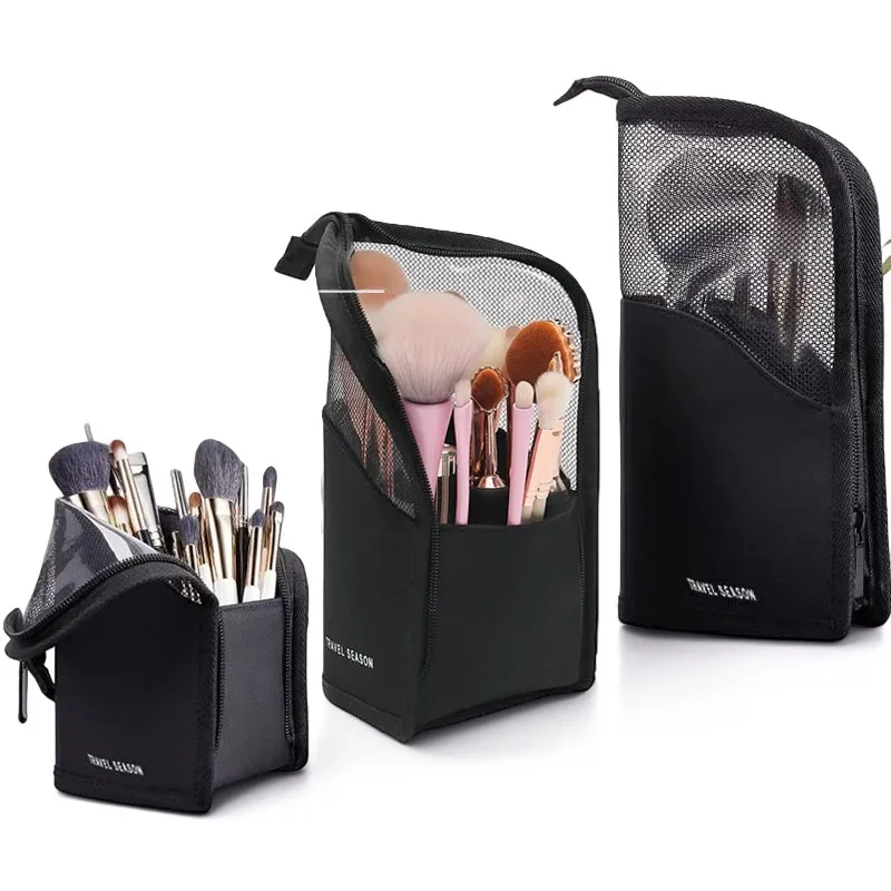 Travel Makeup Brush Bag Portable Cosmetic Brush Holder Organizer Waterproof Stand-Up Makeup Brush Pouch Zipper Toiletry Bag