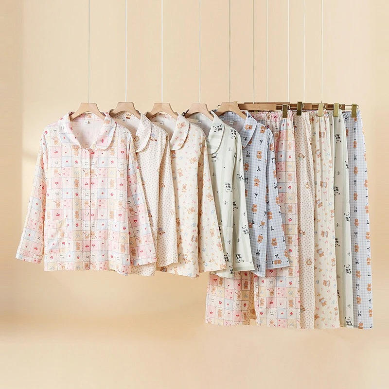 

Women's 2-Piece Pajama Set, Sweet Cotton Gauze, Long Sleeve Button-Down, Breathable Spring Fall Loungewear