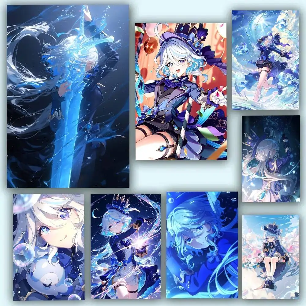 Anime Game Genshin Impact Furina Posters Self Adhesive Waterproof Ideal For Living Room Bedroom Bar Decoration