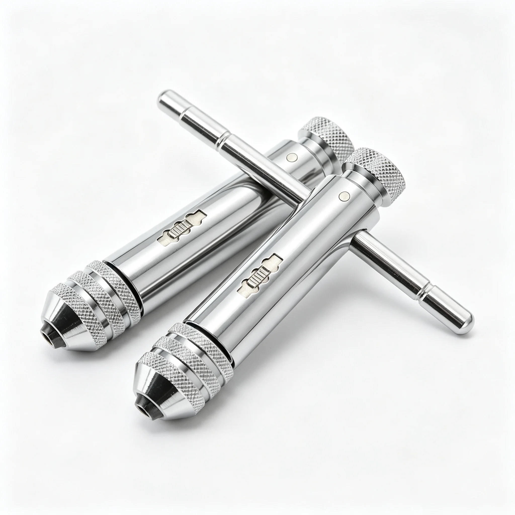 2Pcs Adjustable Ratchet Tap Wrench Compact T handle Silver Tapping Threading Tool T Bar Ratcheting Tap Wrench for Manual Tapping