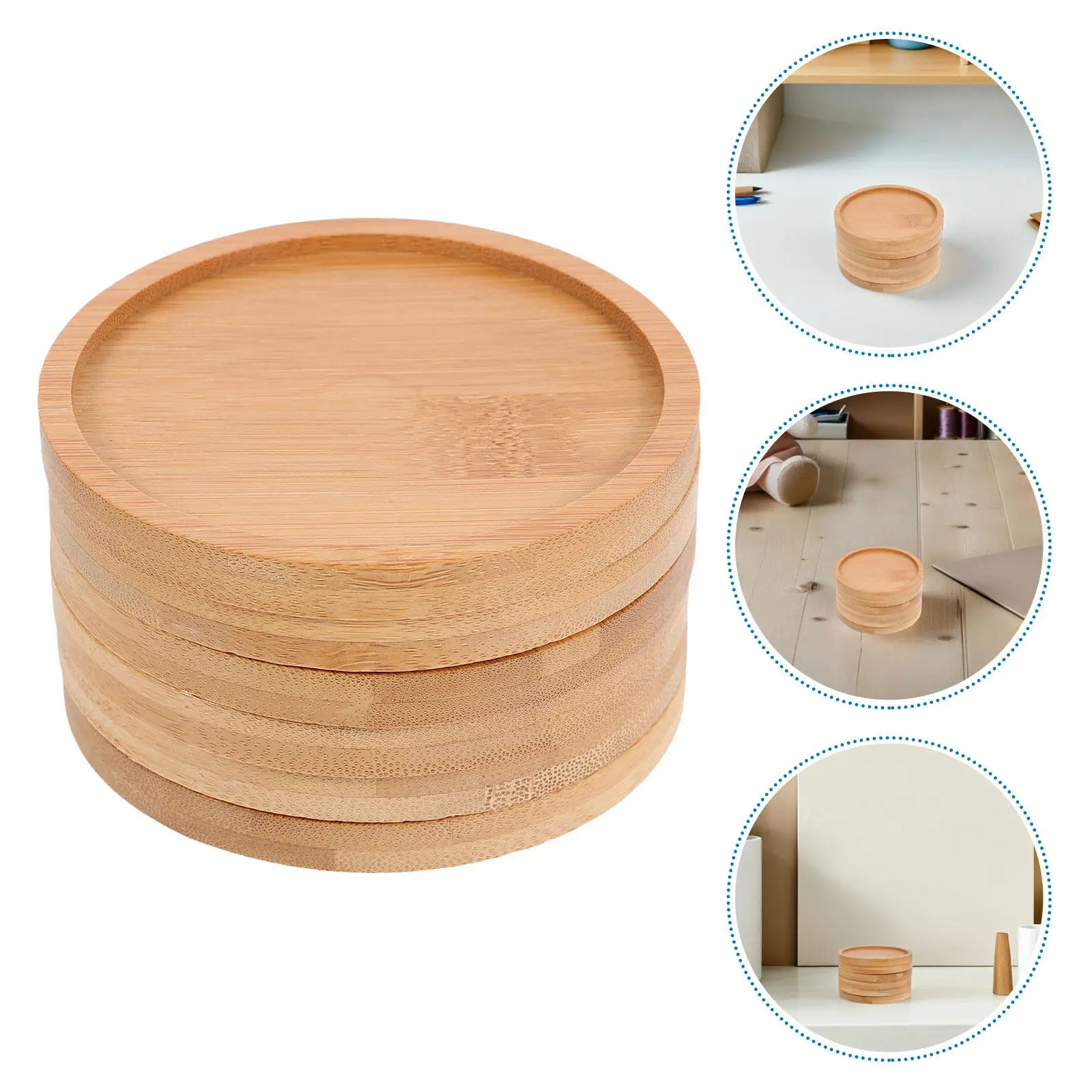 6Pcs DIY Mosaic Craft Coasters Round Bamboo Base Grooved Surface Coffee Bar Accessories Desk Coasters Farmhouse Table Protection