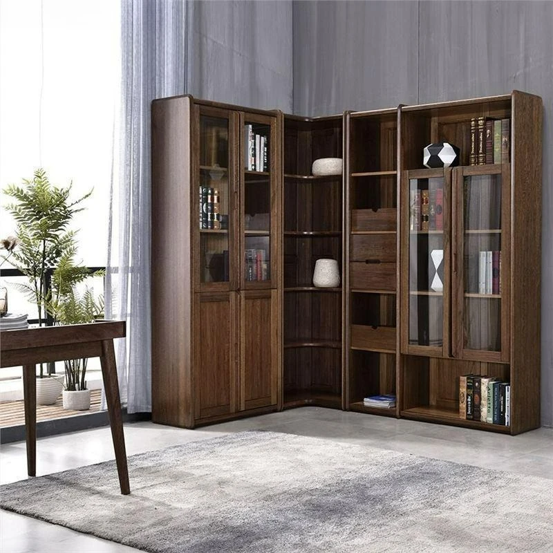 

Customizable North American black walnut three-door corner combination glass Chinese all-solid wood bookcase